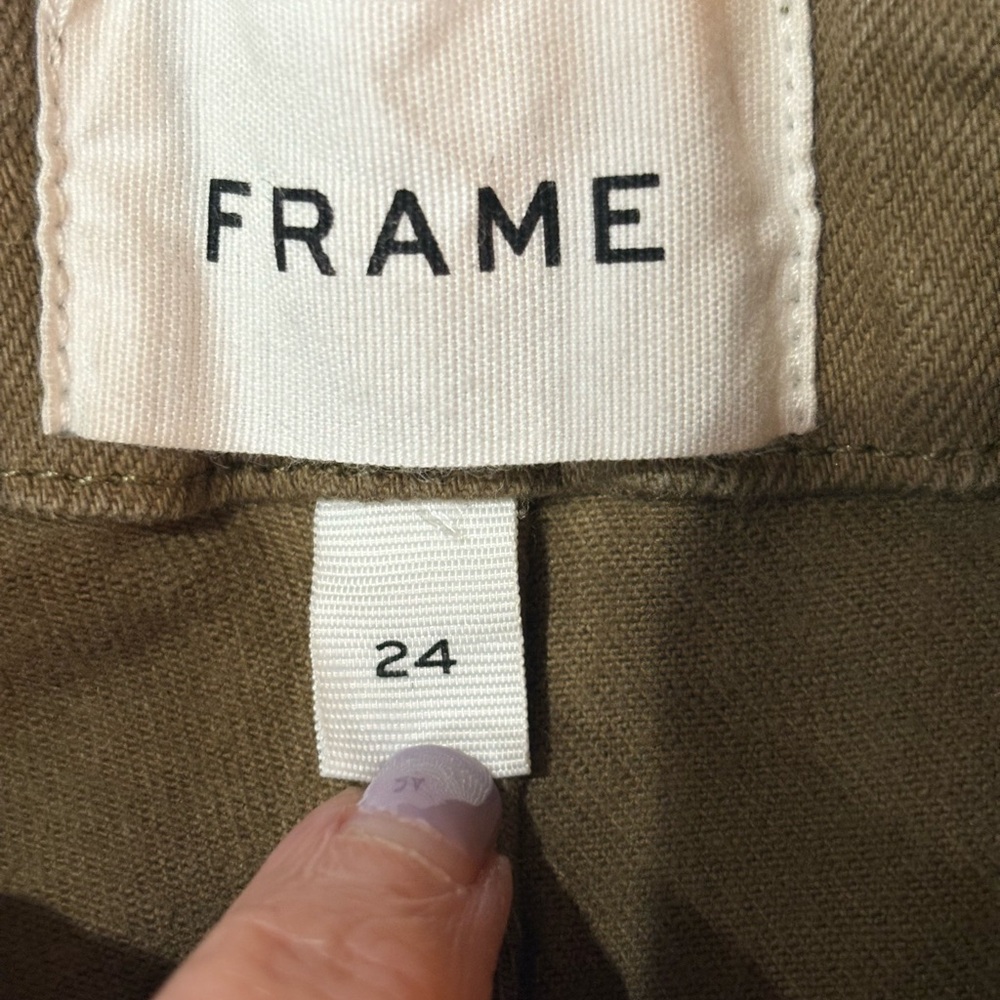 Frame Denim Ali V Yoke High Waist Crop Wide Leg Jeans Army Green Size 24 - Picture 4 of 6